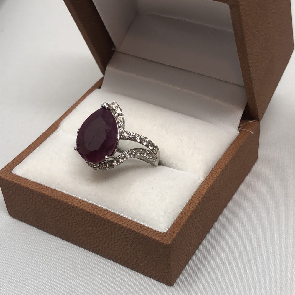Ruby Ring Pear Shape Gemstone Sterling Silver Dk9… - image 2